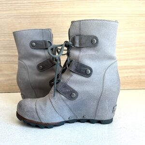 sz 8 Sorel Joan Of Arctic Lace Up Winter Wedge Booties Boots